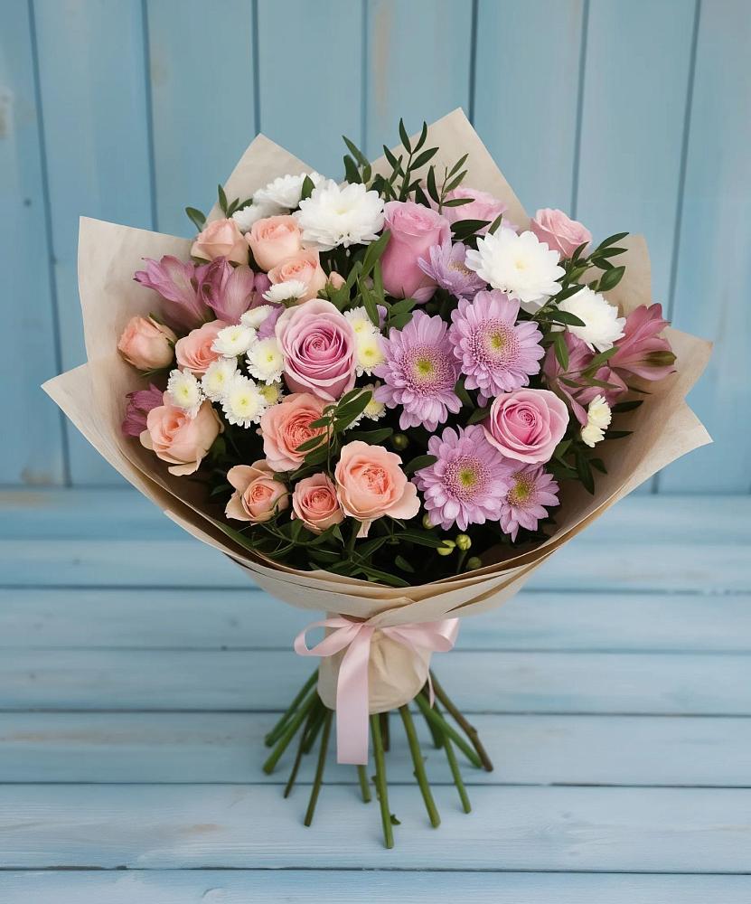 Букет цветов из: Хризантемы, Розы и Альстромерии в Красном Куте