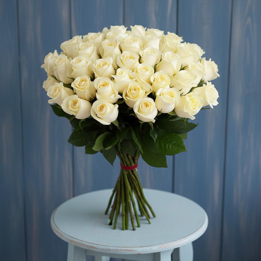 Букет 51 Белая роза Эдлесс Лав в Красном Куте