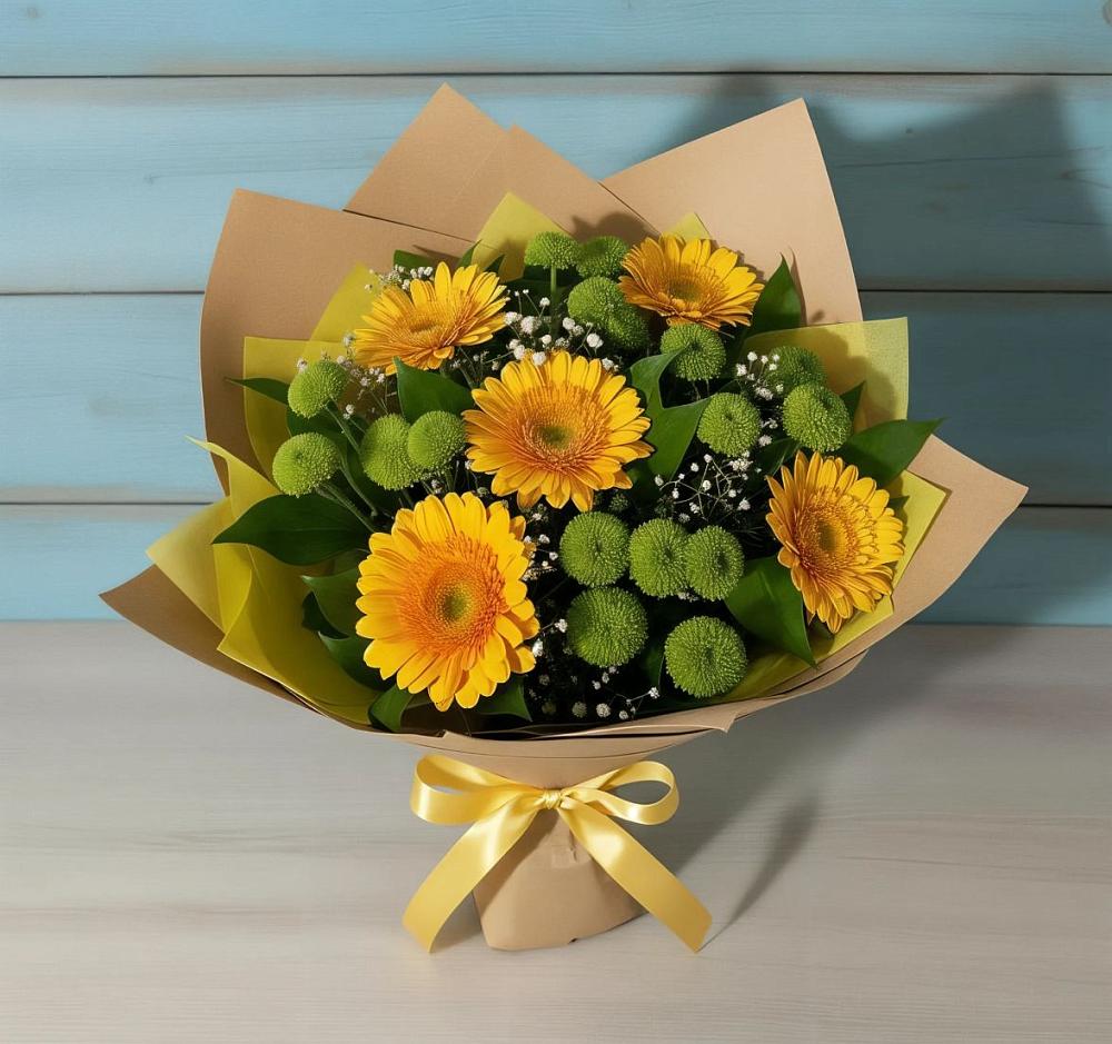 Букет цветов из: Герберы и Хризантемы в Красном Куте